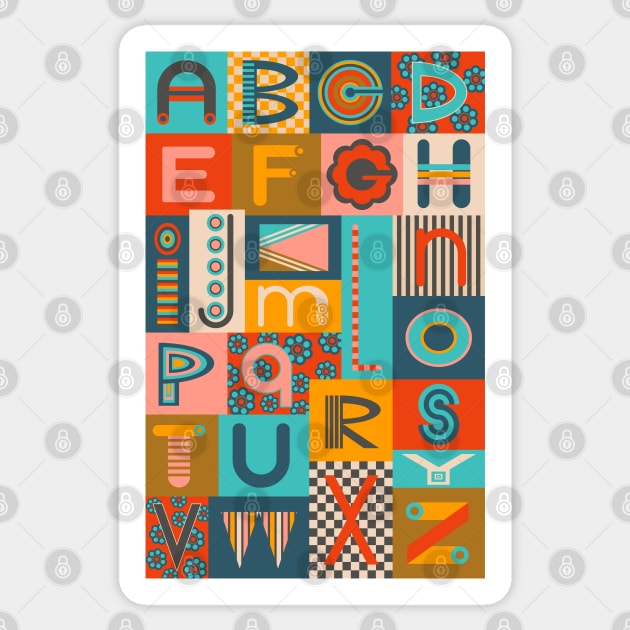 GEOMETRIC ABCs Retro Mod Geometric Graphic Alphabet Lettering - UnBlink Studio by Jackie Tahara Sticker by UnBlink Studio by Jackie Tahara